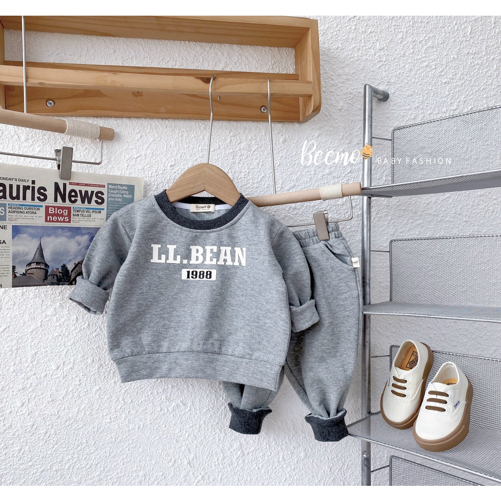 Bộ nỉ cho bé trai, bé gái BEEMO, thiết kế basic, họa tiết LL.BEAN 1988 B215