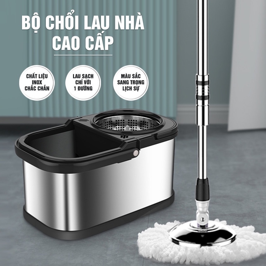 CHỔI LAU NHÀ THÔNG MINH 360 ĐỘ INOX CAO CẤP - CÂY LAU NHÀ TỰ VẮT Siêu sạch - 1 đổi 1 trong 7 ngày