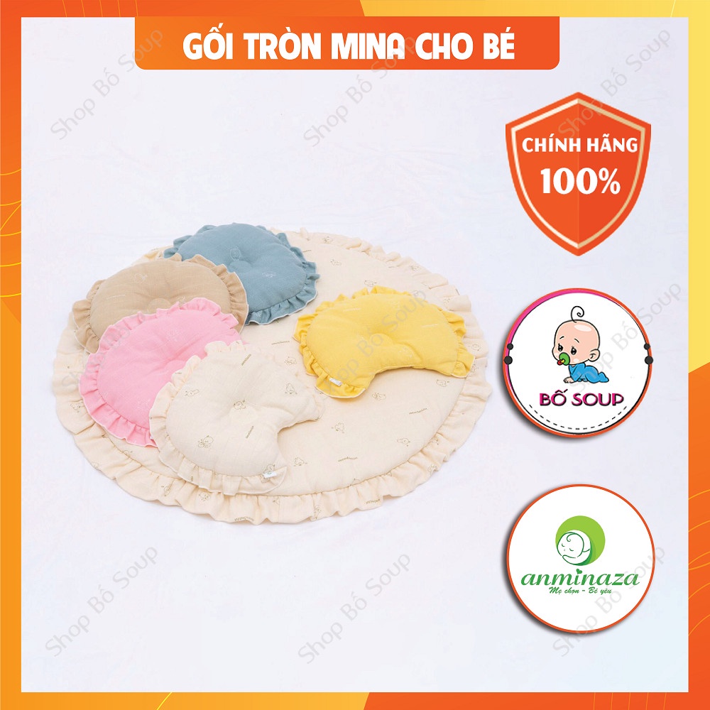 Gối xô sơ sinh cao cấp tròn mina sợi tre chống méo đầu, bẹt đầu an toàn cho bé Anminaza