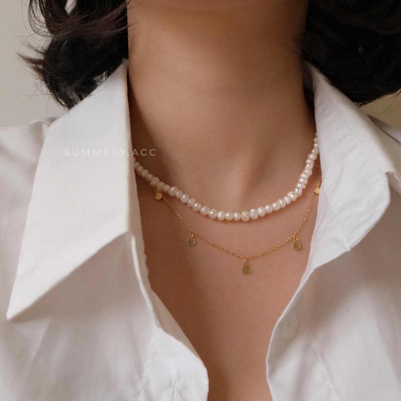 Vòng cổ ngọc SUMMERY chocker ngọc chốt bông hoa bạc 925 dây chuyền S925