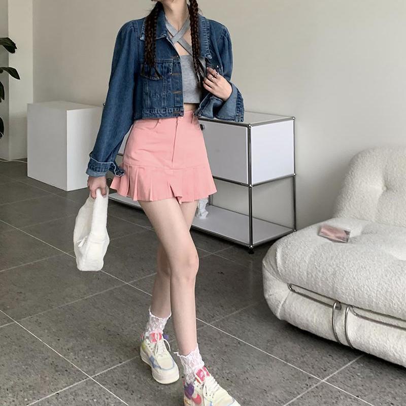 COZOK Chân Váy Xếp Ly Lưng Cao Dáng Ôm Kiểu Hàn Quốc Dễ Phối Đồ