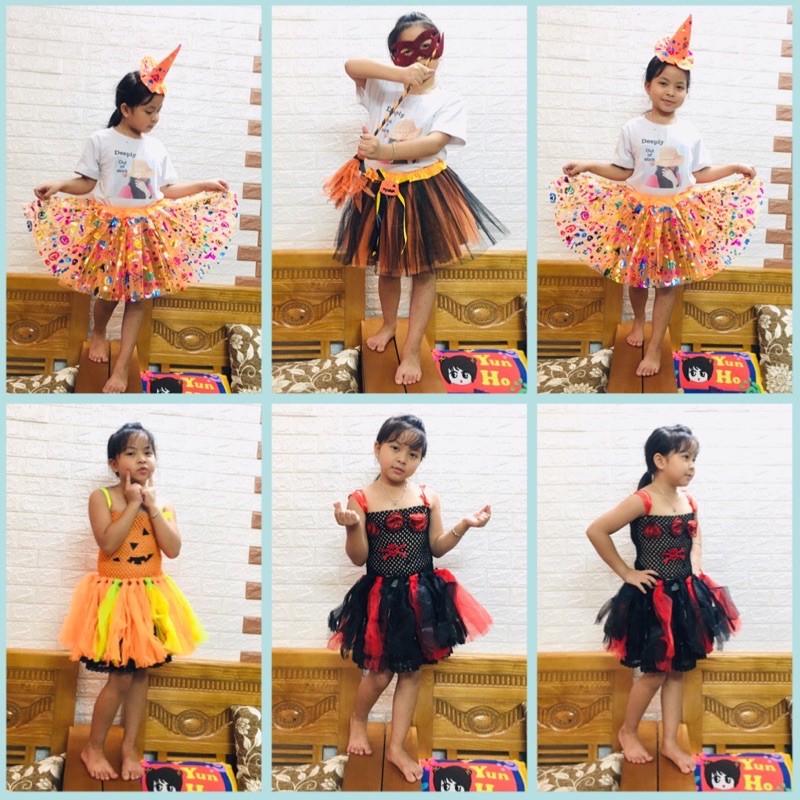 bộ váy bí ngô hoá trang haloween/ váy mèo gấu hoá trang cosplay haloween