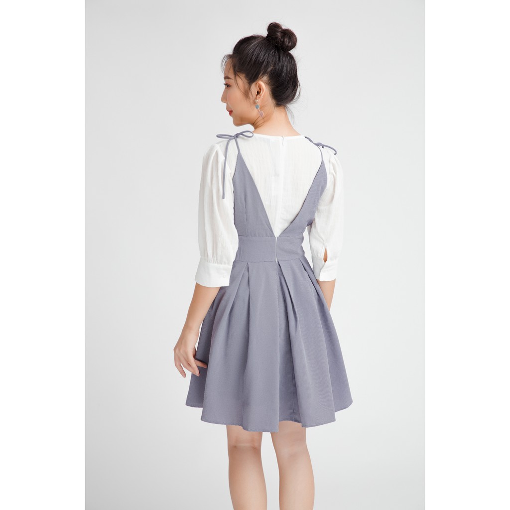 Đầm xòe tay lửng trắng phối màu DEW0053 - 92Wear | BigBuy360 - bigbuy360.vn