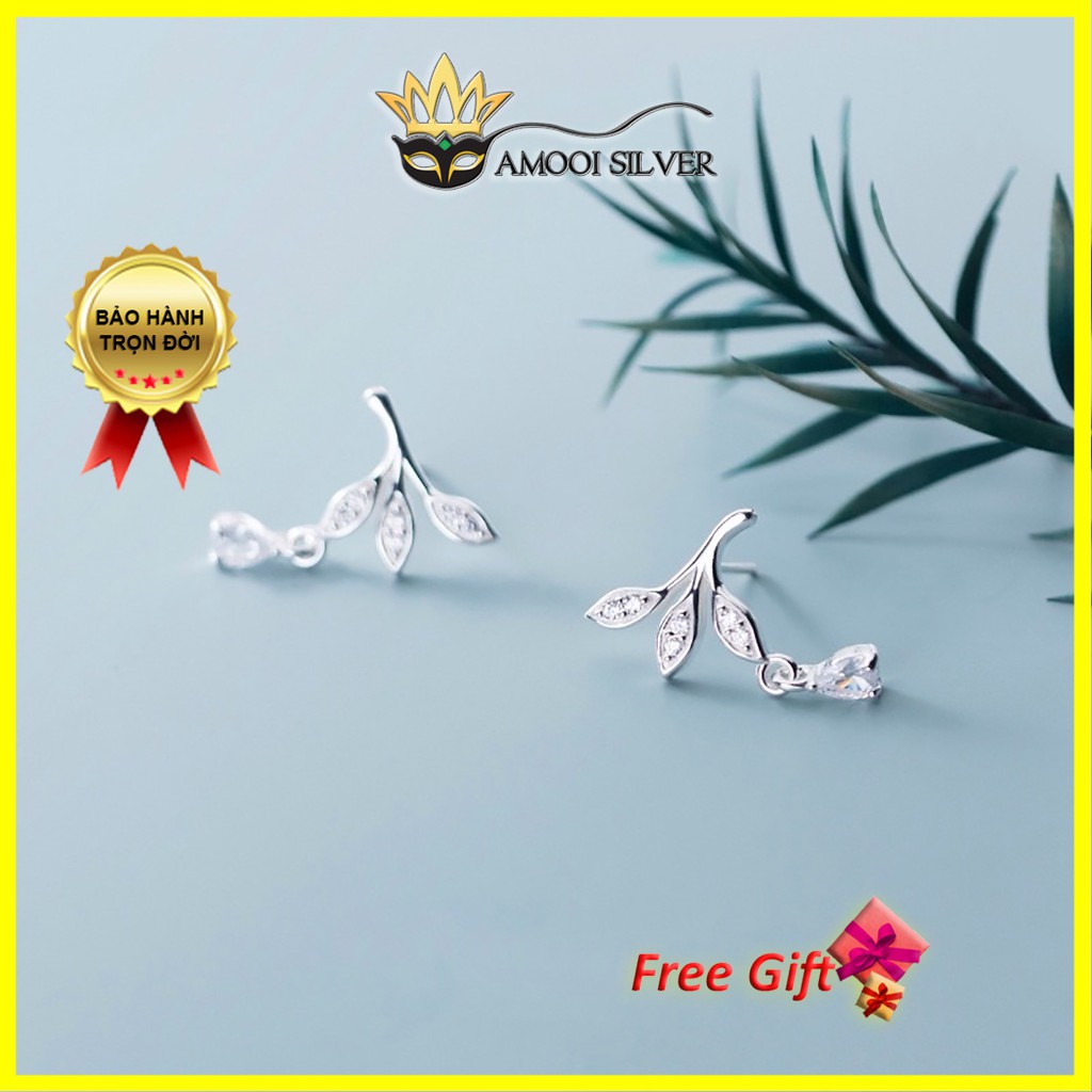 Bông tai bạc S925 chiếc lá - Amooi Silver AB112