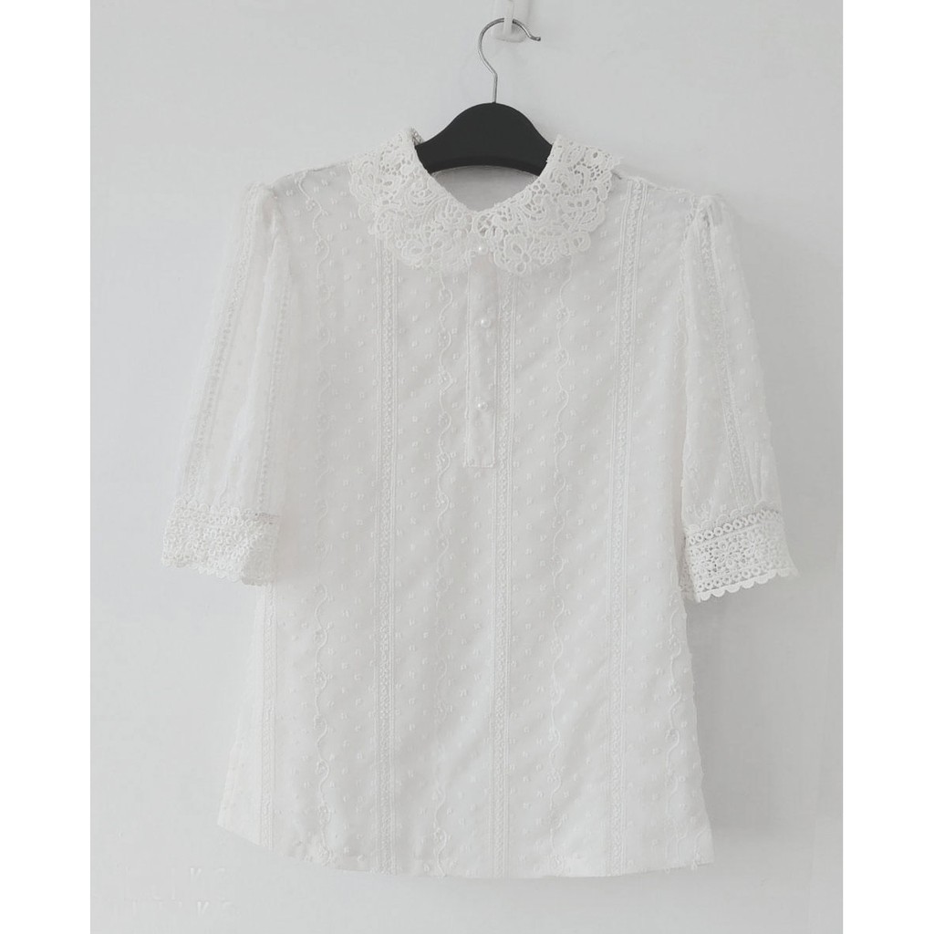 Áo sơ mi trắng cổ phối ren màu phong cách hàn quốc | BigBuy360 - bigbuy360.vn