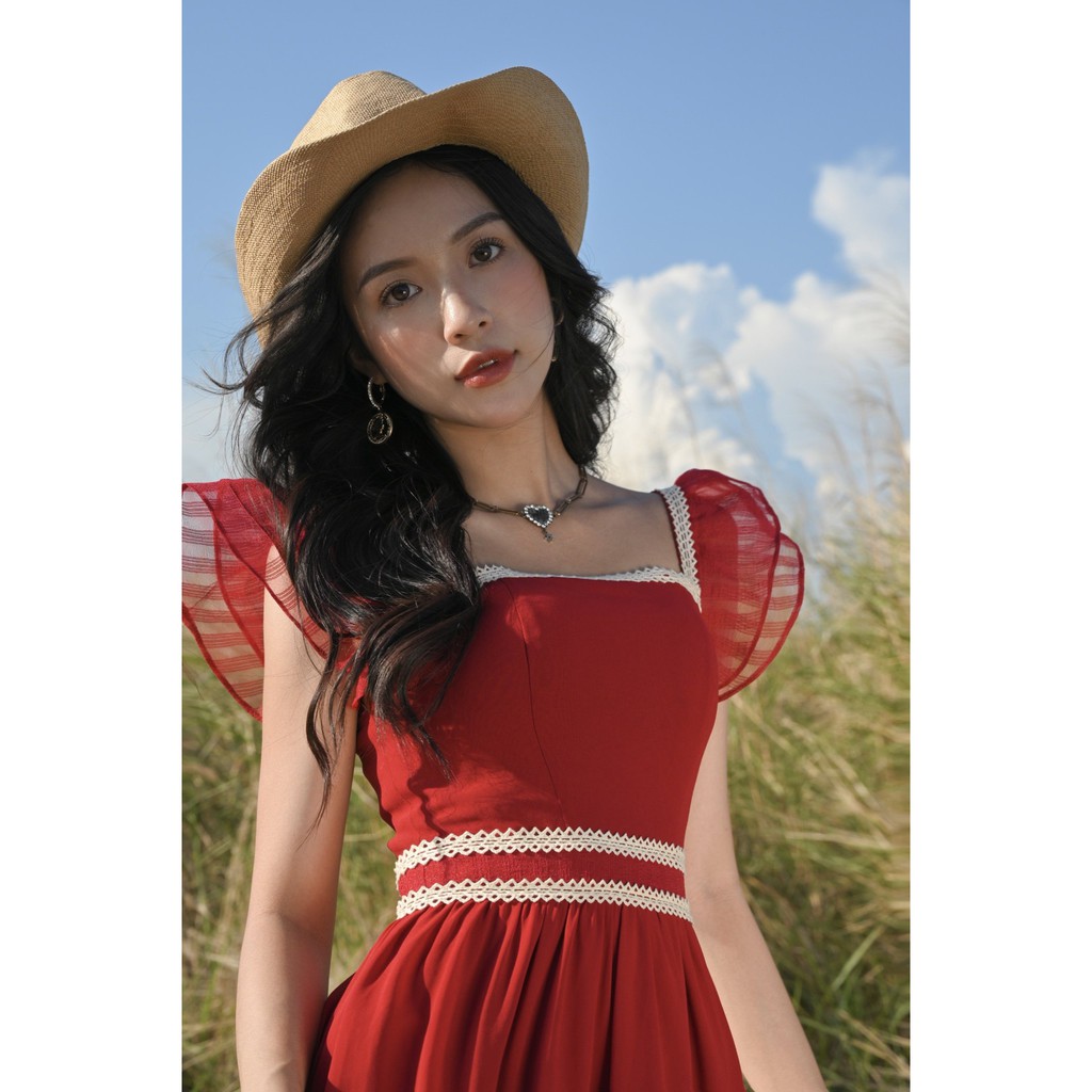 [Mã SKAMSALEP6 giảm 10% tối đa 100K đơn 150K] SÒ VINTAGE - LIVIA Đầm xòe tay cánh tiên viền ren | BigBuy360 - bigbuy360.vn