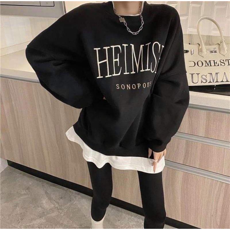 [Rẻ Vô Địch] Áo swt nỉ cổ tròn cotton tay bồng ------- ÁO NỈ PHỐI HEIMISH | BigBuy360 - bigbuy360.vn