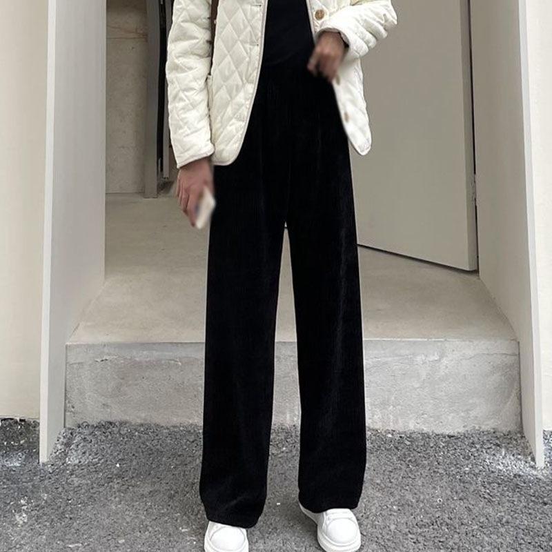 Quần dài ống rộng lưng cao chất liệu nhung dày dặn thời trang | BigBuy360 - bigbuy360.vn