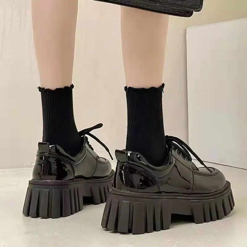 Giày Da Đế Xuồng Cột Dây Phía Trước Phong Cách Anh Quốc