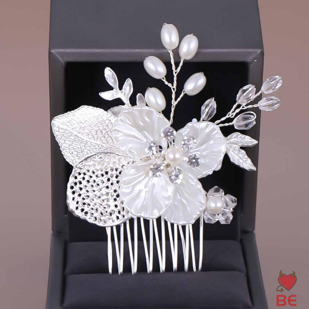 YADORNOS Lược cài tóc trang trí hoa đính ngọc trai giả màu trắng cho cô dâu