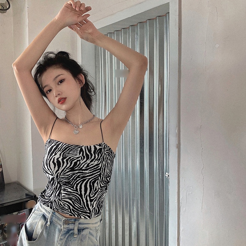 Áo Croptop Hai Dây In Họa Tiết Ngựa Vằn Đơn Giản Thời Trang Mùa Hè