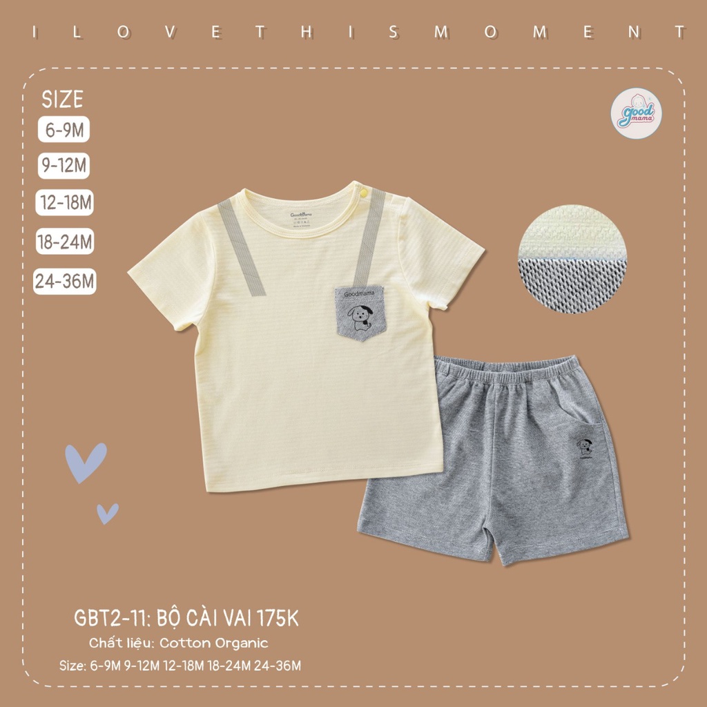 Bộ quần áo cộc tay bé trai thiết kế giả đai vải cotton mềm mại họa tiết động vật đáng yêu Good Mama