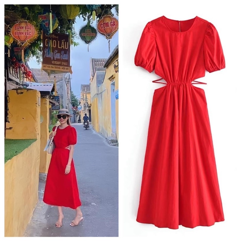 VÁY SUÔNG MAXI ZARA XUẤT DƯ XỊN HỞ LƯNG THẮT DÂY HỒ NGỌC HÀ (ảnh thật)