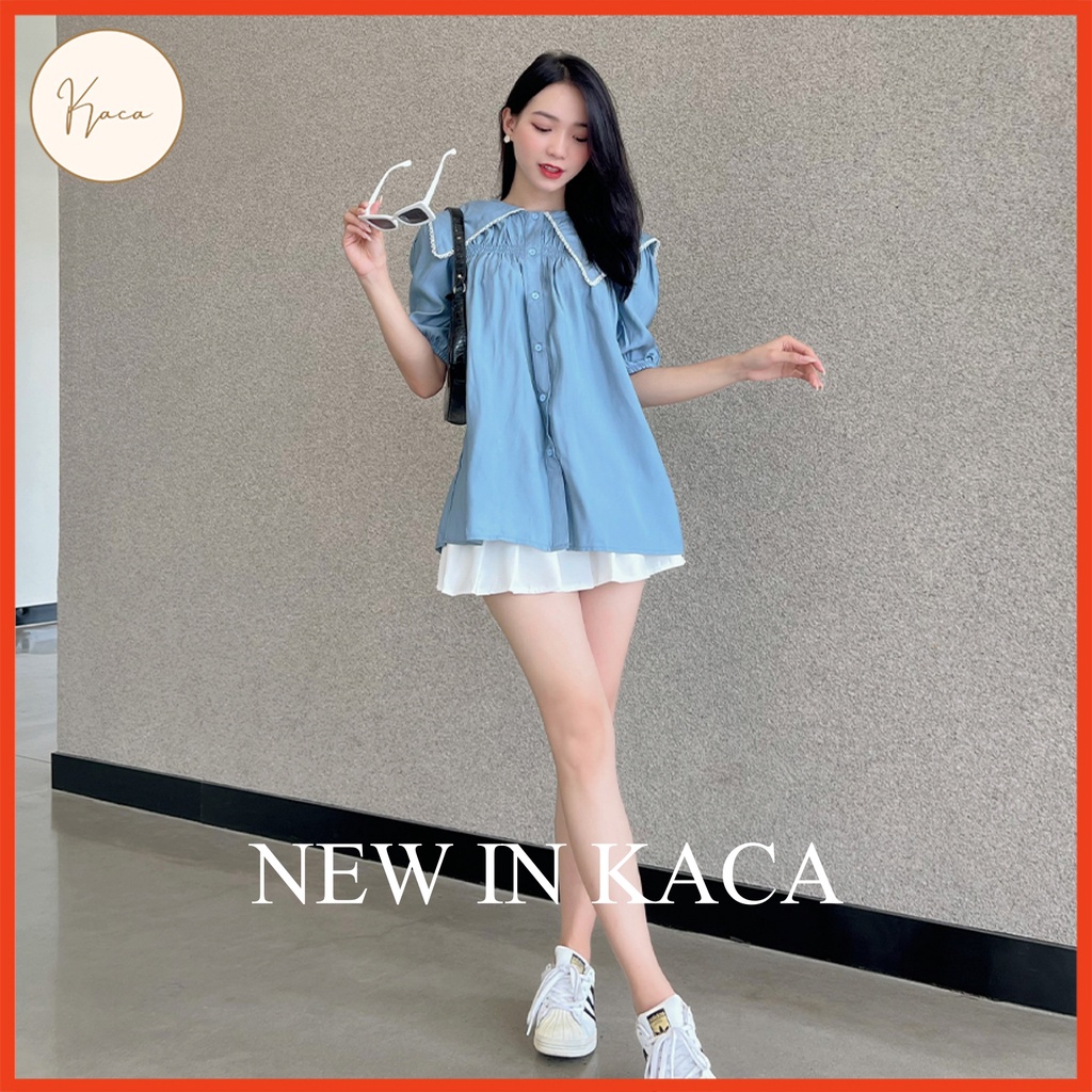 Áo sơ mi nữ Cara Shirt - Áo sơ mi tay ngắn cổ thủy thủ viền ren, kiểu form rộng - KACA