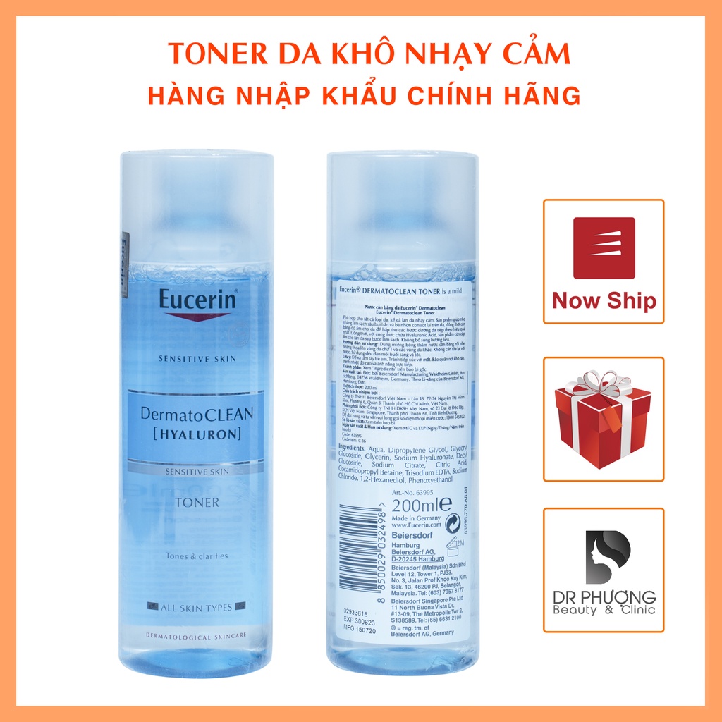 Toner cho Da nhạy cảm da thường Eucerin Dermato Clean Clarifying Toner 200ml