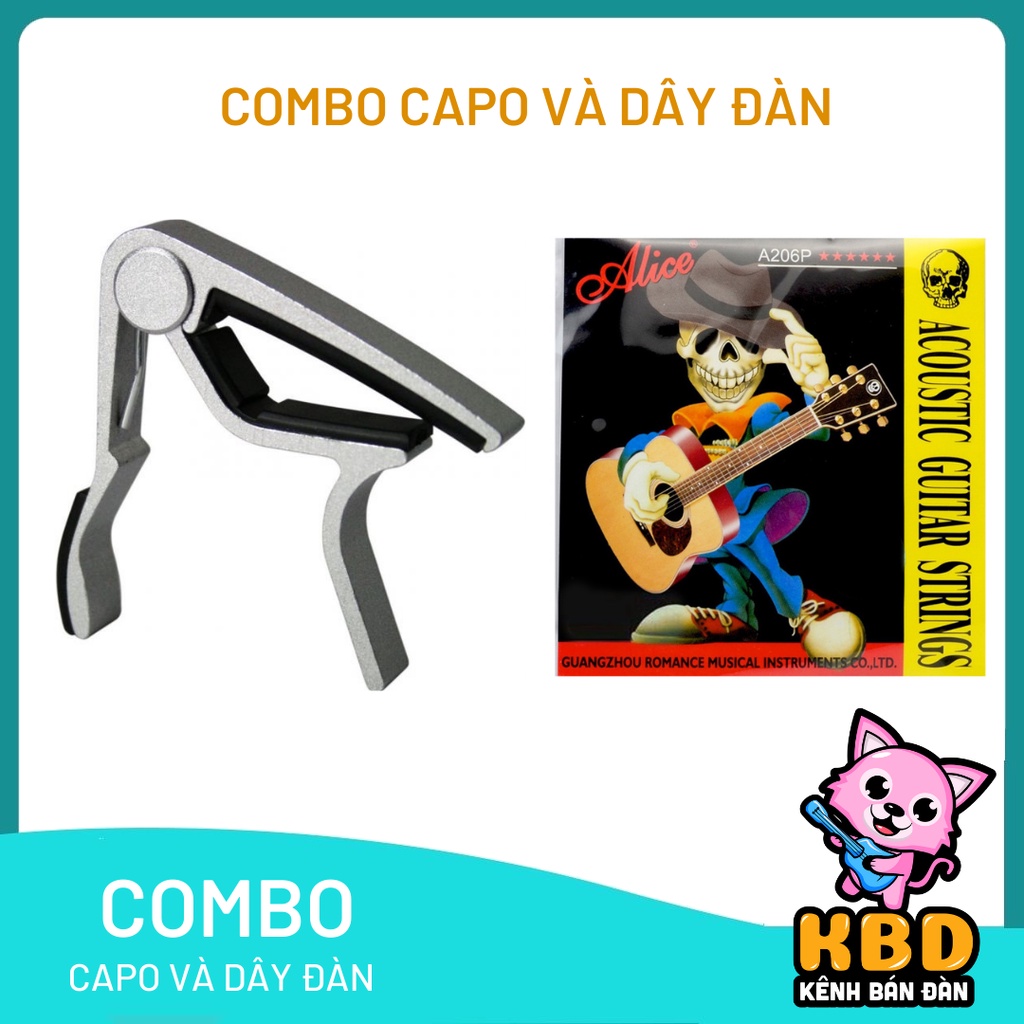 Combo Capo guitar Acoustic dài KBD 5A7-De + dây đàn guitar Acoustic 206