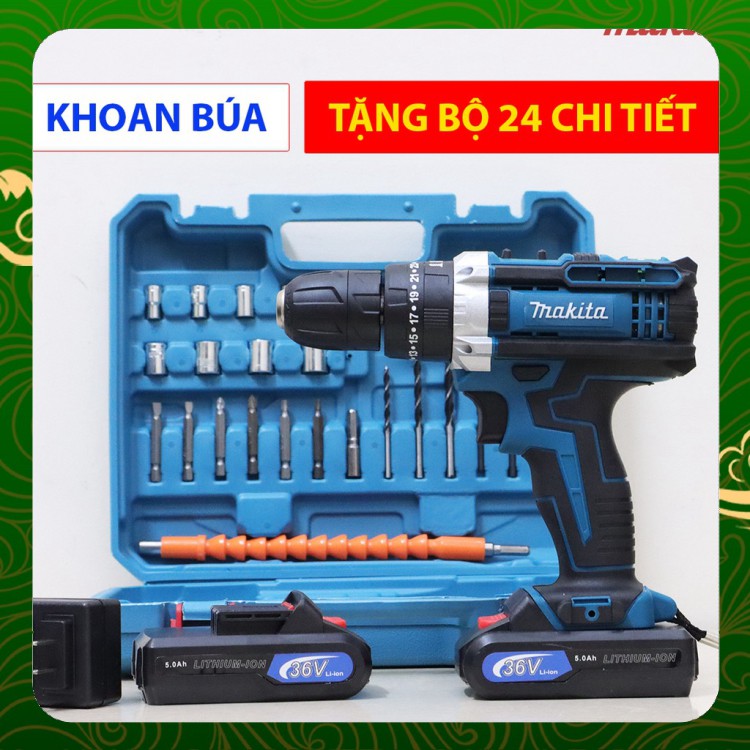 Máy khoan pin cầm tay Makita 36V - Tặng bộ 24 phụ kiện - Máy khoan pin bắn vít .