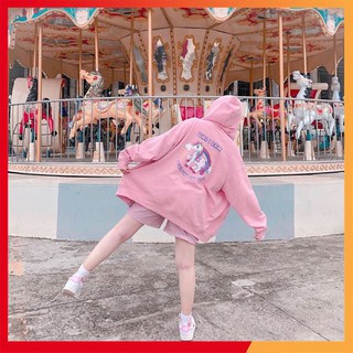 Áo khoác hoodie dáng rộng - unicorn màu hồng