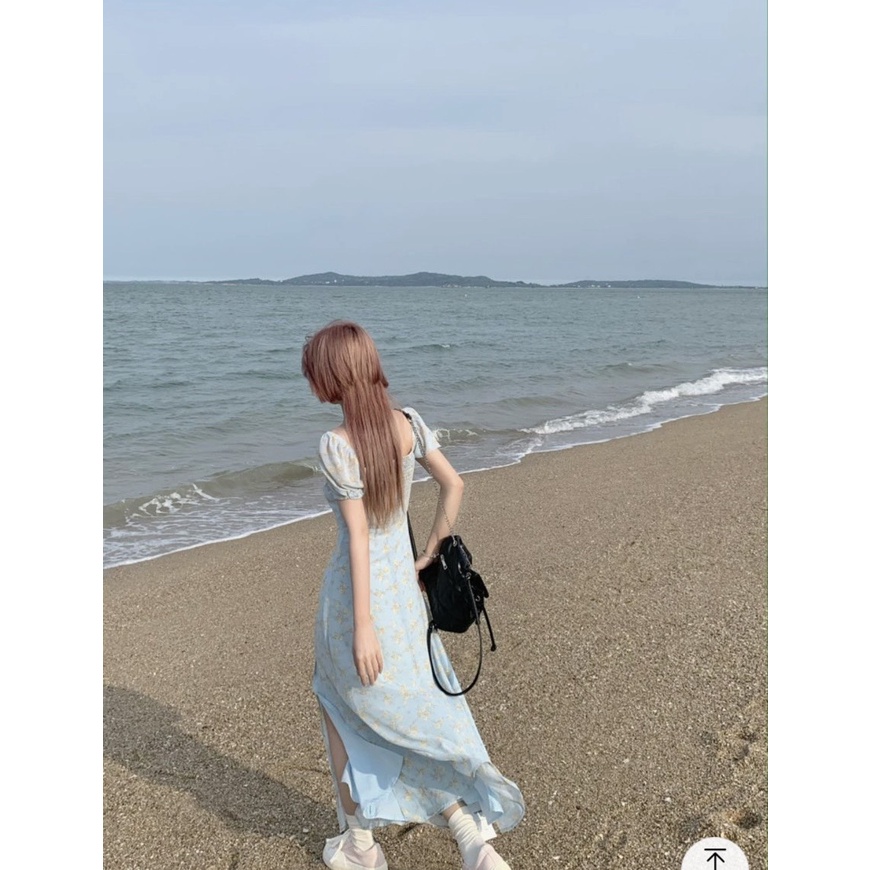 ĐẦM XANH HOA VÀNG TAY BỒNG RÃ NGỰC CHUN SAU LƯNG