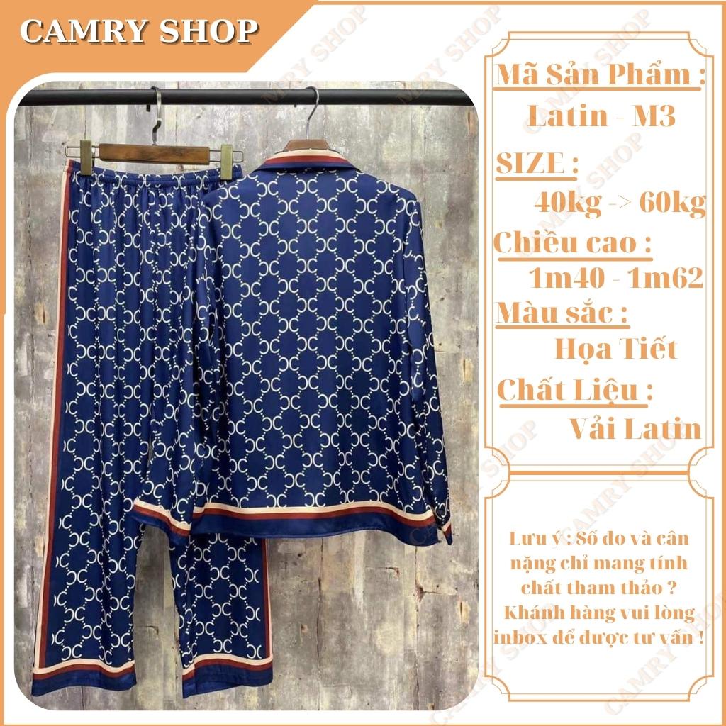 Đồ ngủ pijama nữ chất liệu lụa Latin cao cấp - GC Xanh