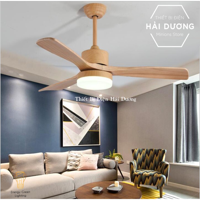 Quạt Trần Gỗ 3 Cánh QT-11055 Phong Cách Bắc Âu Tích Hợp Đèn Chiếu Sáng - 3 Chế Độ Ánh Sáng - Điều Khiển Từ Xa - Có video