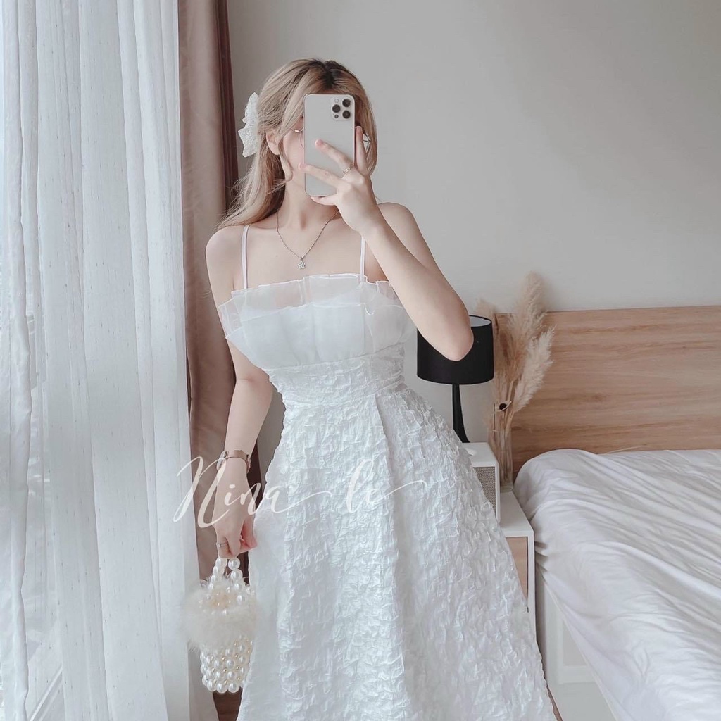 Đầm xòe hai dây bèo ngực bánh bèo siêu xinh