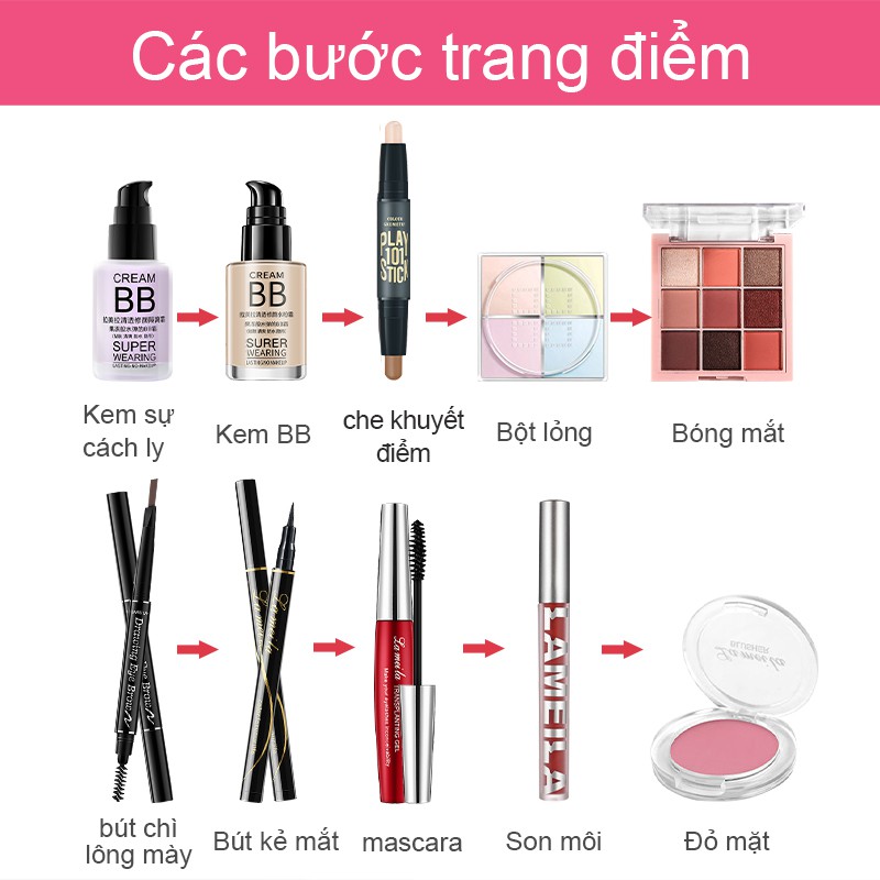 Bộ trang điểm cá nhân LAMEILA 10 món đầy đủ từ a đến z bộ makeup kết hợp Đầm nữ Giày nữ xinh set trang điể-URBLML-T10+FP