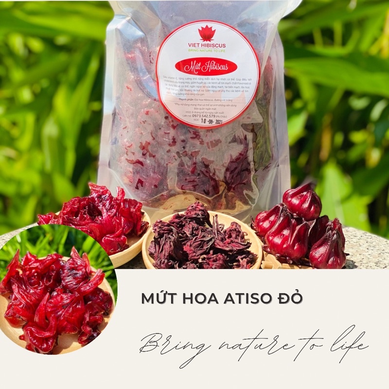 Mứt atiso đỏ (hibiscus, hoa hồng, bụp giấm) ăn trực tiếp hoặc kèm trà trái cây, sữa chua