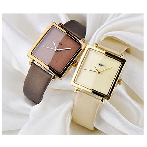 Đồng hồ nữ VÍSER mặt vuông dây da cao cấp size 36mm