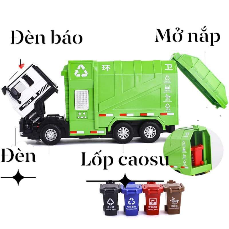 Đồ chơi xe chở rác kim loại tỉ lệ 1:50