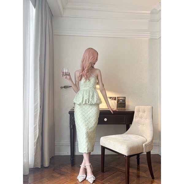 NineToFive - Áo, chân váy ren lưới xanh Tara