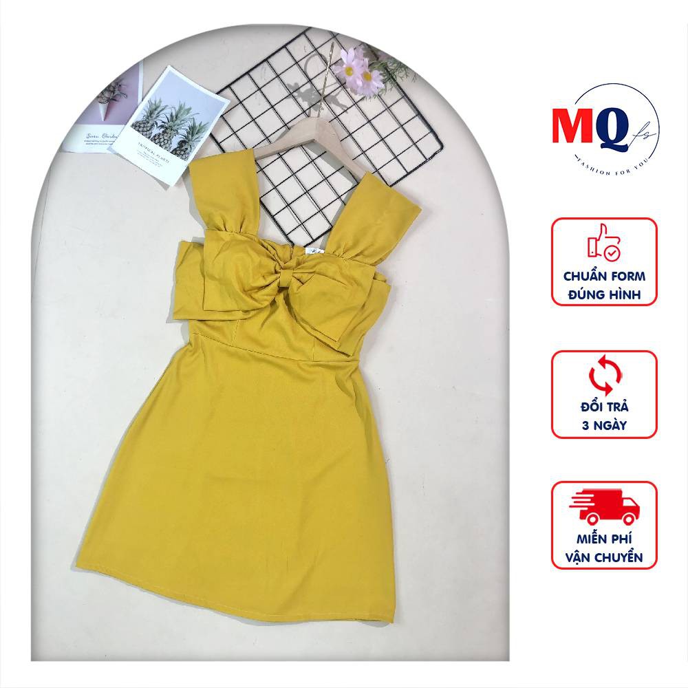 Váy hai dây phối nơ ngực dáng chữ A MQ CLOTHING đầm trơn xòe dáng ngắn