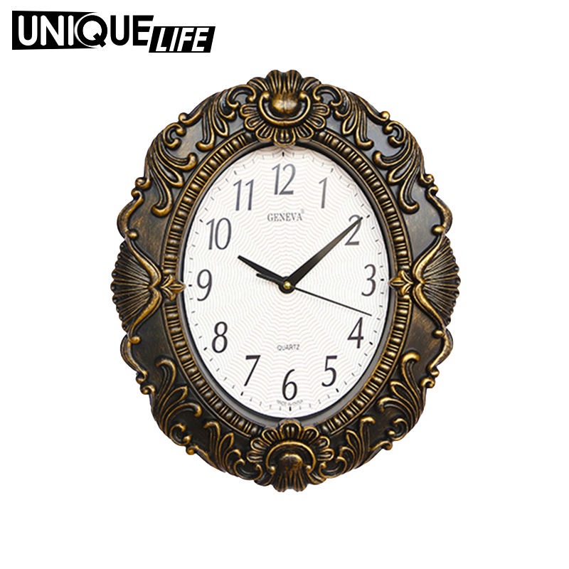 Đồng Hồ Treo Tường Hình Oval 14 Inch Không Gây Tiếng Ồn Phong Cách Retro Dùng Trang Trí Nhà / Văn Phòng / Trường Học