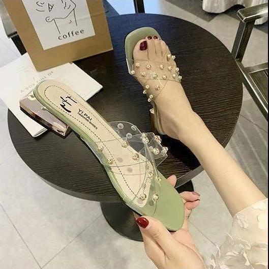 Jiashucheng Dép Sandal Gót Thấp Dày Dặn Trong Suốt Thời Trang Mùa Hè Dành Cho Nữ Có Size Lớn