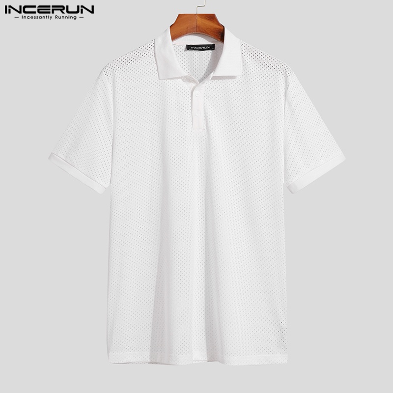 Áo thun polo INCERUN dệt kim ngắn tay thoáng khí phối nút thời trang dành cho nam