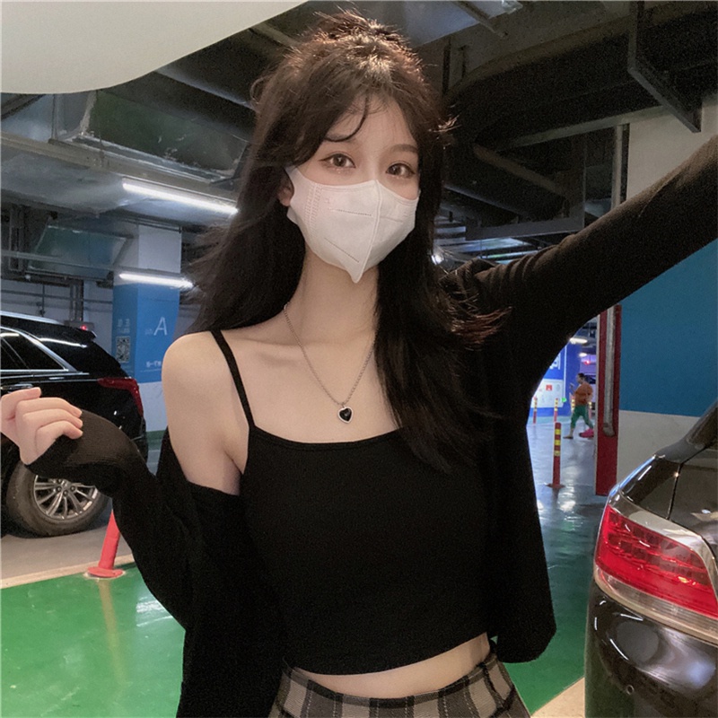 SUXI Set Áo Hai Dây + Áo Khoác Cardigan Mỏng Tay Dài Thời Trang Mùa Thu Cho Nữ