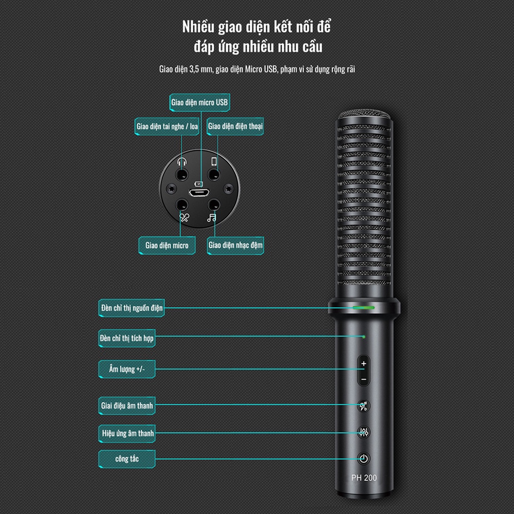 Mic Thu Âm Livestream Hát Karaoke Trên Điện Thoại Takstar PH 200 Chính Hãng Cao Cấp Bảo Hành 1 Năm