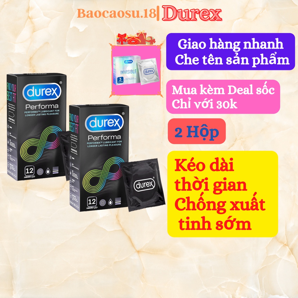 Bộ 2 Bao cao su chống xuất tinh sớm Durex Performa 12 bcs / hộp