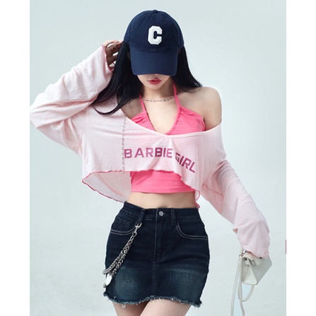 QKOOLE  Set Áo Thun Tay Dài + Áo Yếm Màu Trơn Phong Cách Hàn Quốc Cho Nữ crop top