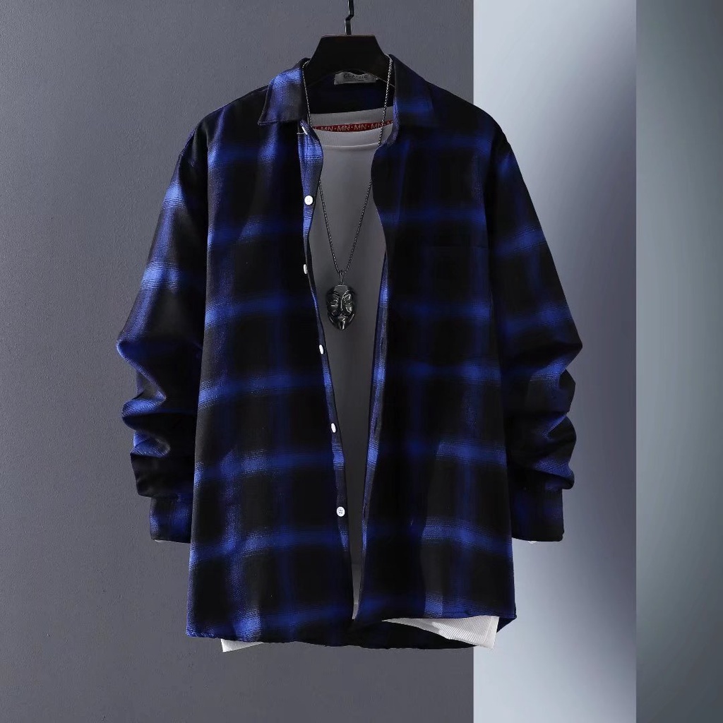 Korean Style Fashion Long Sleeve Checkered Shirt For Men