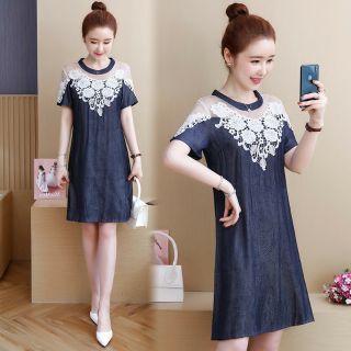 Đầm suông denhim phối ren