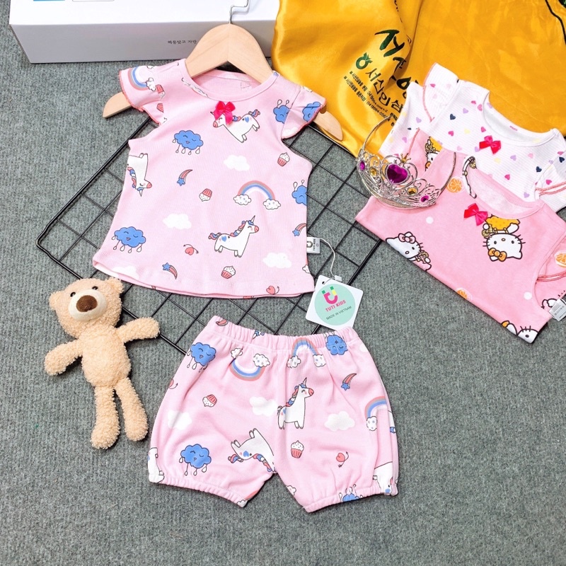 Đồ bộ bé gái bộ bé gái cánh tiên vải thun borip thoáng mát, co giãn hút mồ hôi