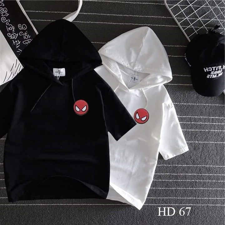 Áo thun HOODIE UNISEX TAY LỠ CÓ NÓN logo Spiderman NAM NỮ