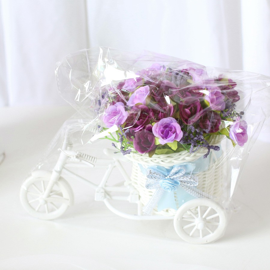 Giỏ hoa giả trang trí để bàn vải lụa, giỏ bonsai hình xe (nhiều màu lựa chọn)