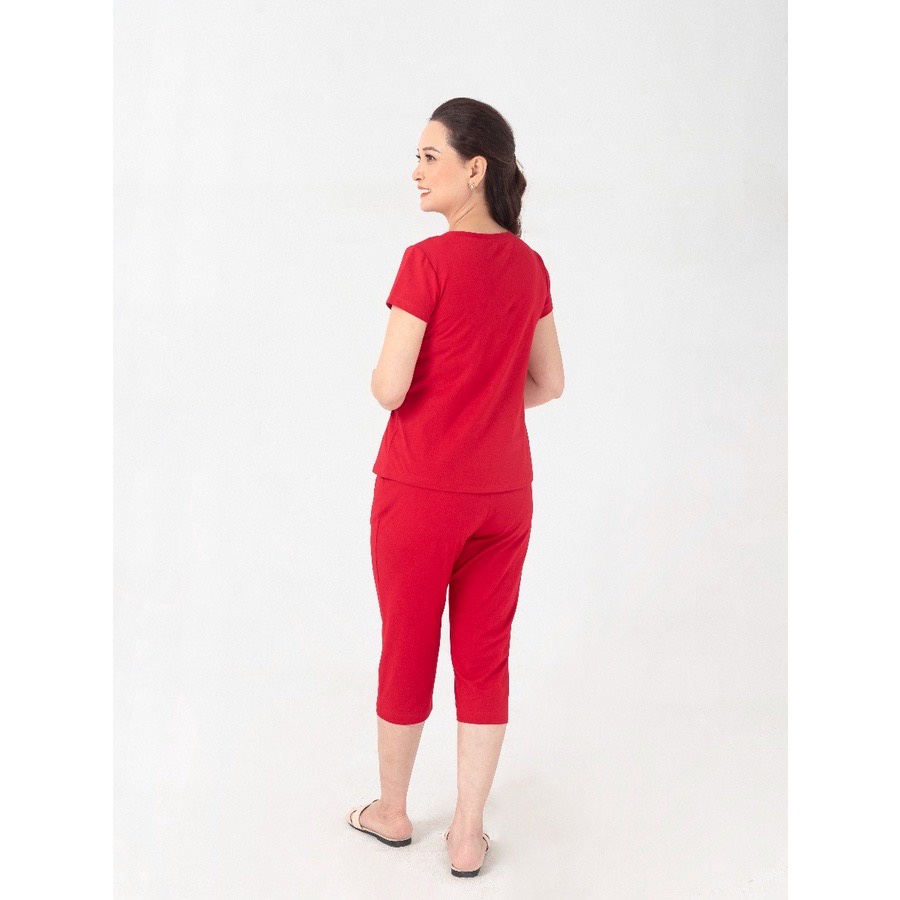 Bộ đồ nữ trung tuổi mặc nhà VARIO chất liệu Cotton cổ tròn ngắn tay quần lửng mềm mại VB21-05