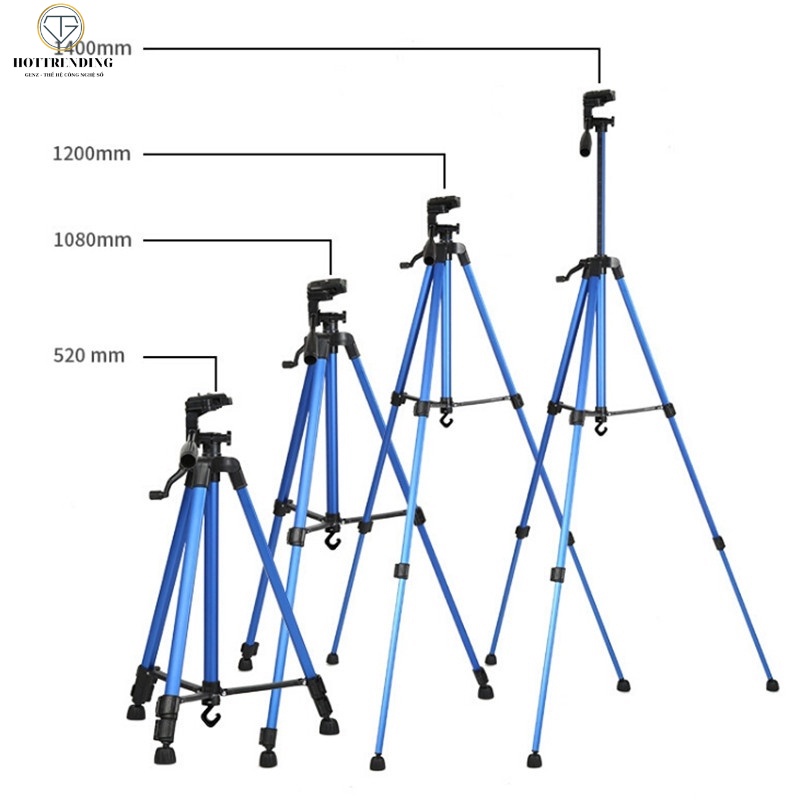 Chân giá đỡ điện thoại, máy ảnh Tripod 3366 cao 150cm có tay cầm cực chắc chắn nhiều màu có thước thủy cân chỉnh