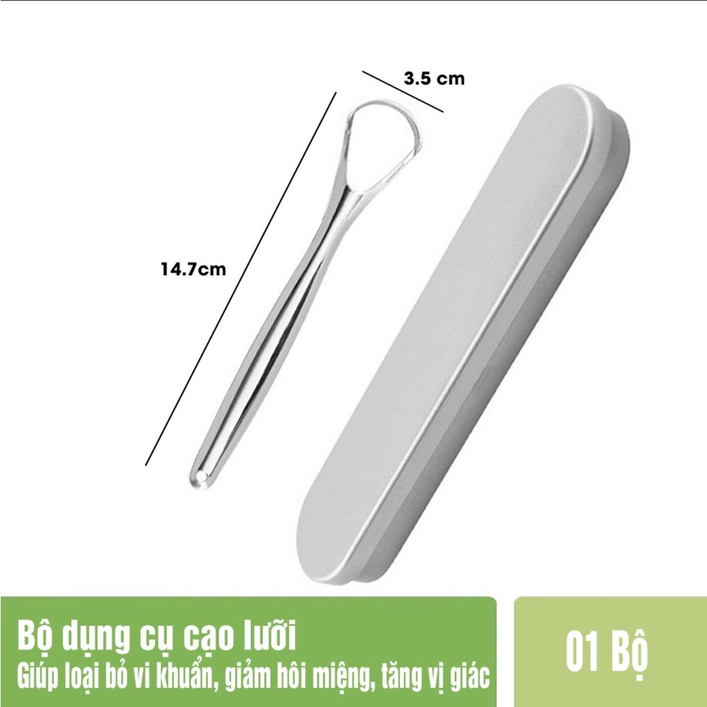 Dụng cụ cạo lưỡi, Dụng cụ vệ sinh lưỡi inox cao cấp kèm hộp - Giúp loại bỏ vi khuẩn, giảm hôi miệng, tăng vị giác