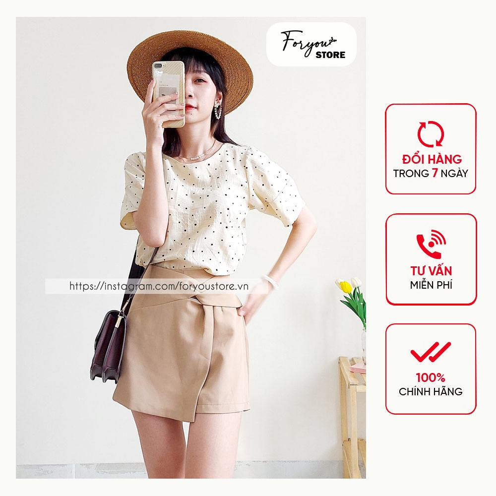 Áo kiểu Hàn Quốc màu be chấm bi