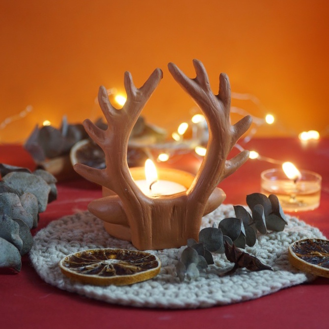 Đế Bỏ Nến Tealight Đất Nung - Sừng Tuần Lộc - DN39