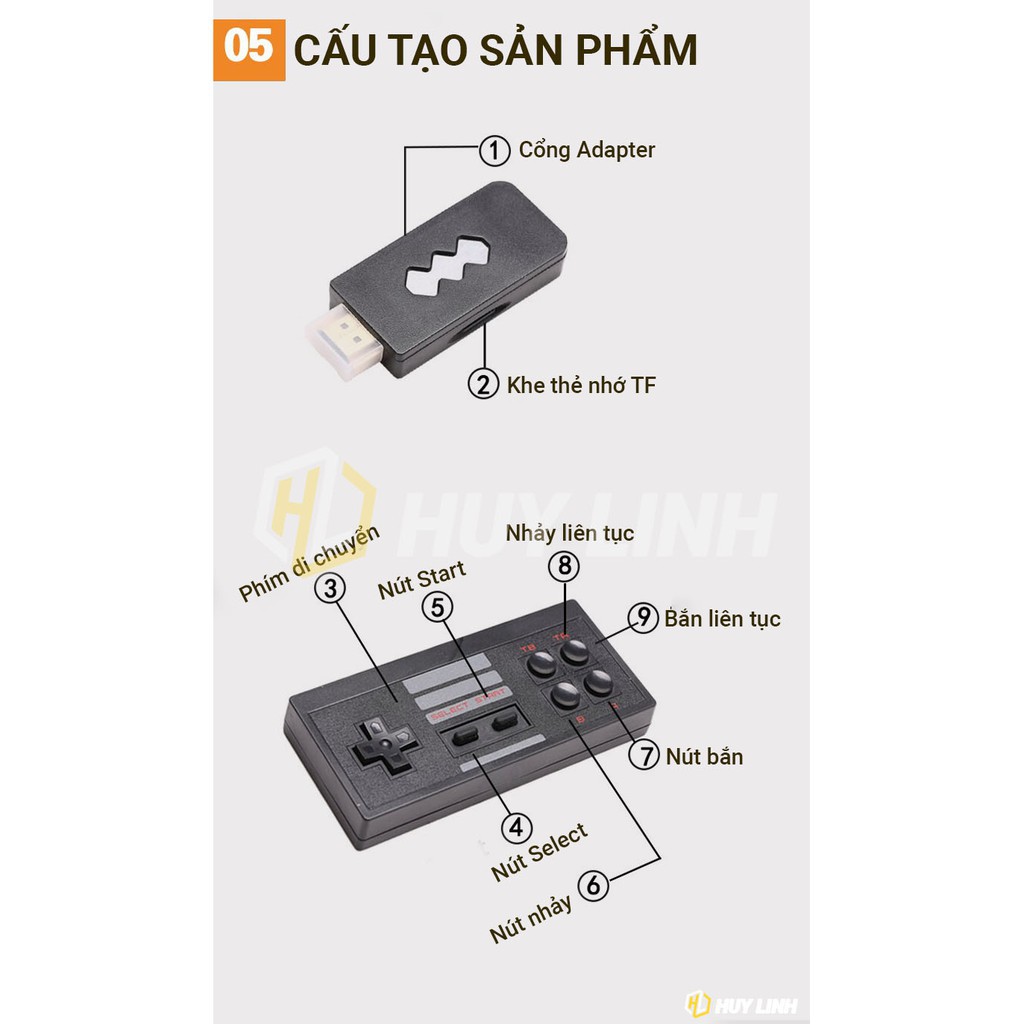 ☋Máy chơi game điện tử 4 nút HDMI không dây Extreme 568 Retro kết nối TV - Hỗ trợ Plug and Play